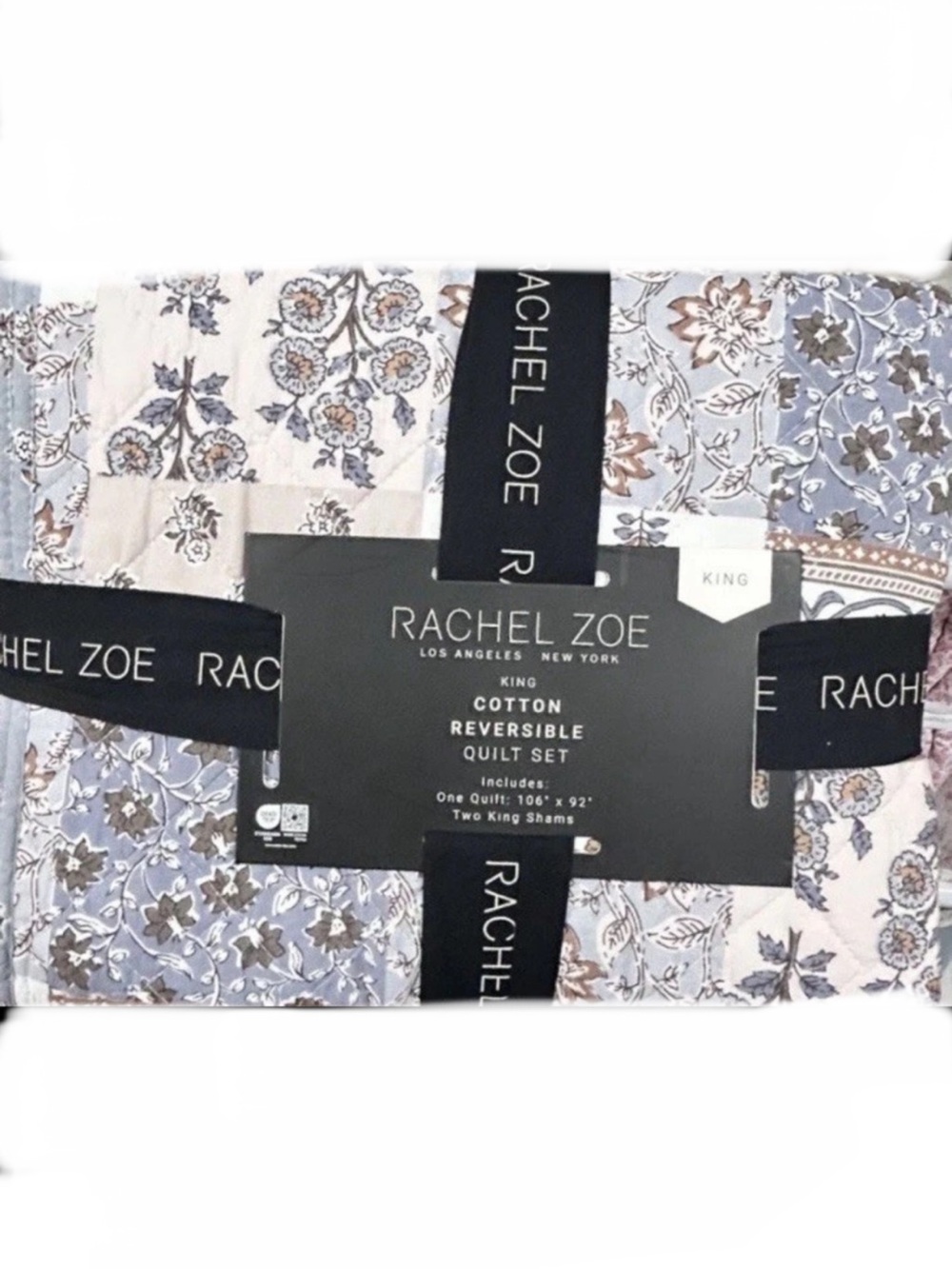 Rachel Zoe Floral Multicolor King Cotton Reversible Quilt Set 106”x92”